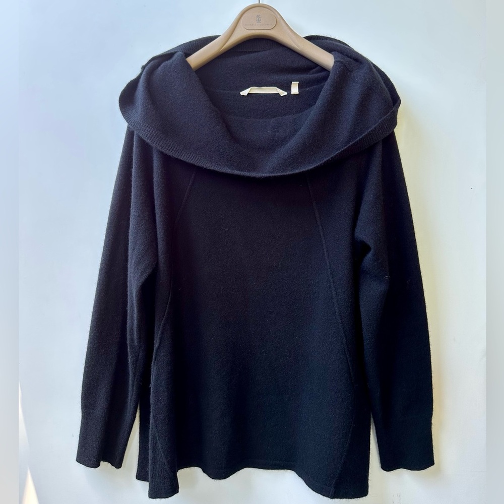 EUC Soft Surroundings 100% Cashmere Elegant Black Sweater, Oversized Collar, 1X